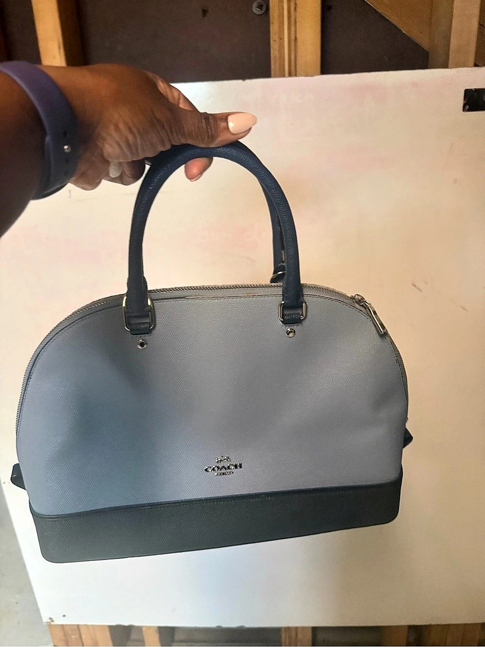 Coach Mini Sierra Satchel Saffiano Satchel Gray & Black